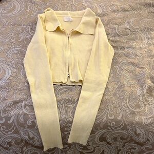 Yellow Ribbed Zip-Up Cardigan